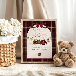 Póster Luxsary Teddy Bear Baby Shower Girl Plaid Bow