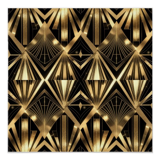 Póster Luxurious Art Deco Geometric Gold and Black  (Anverso)