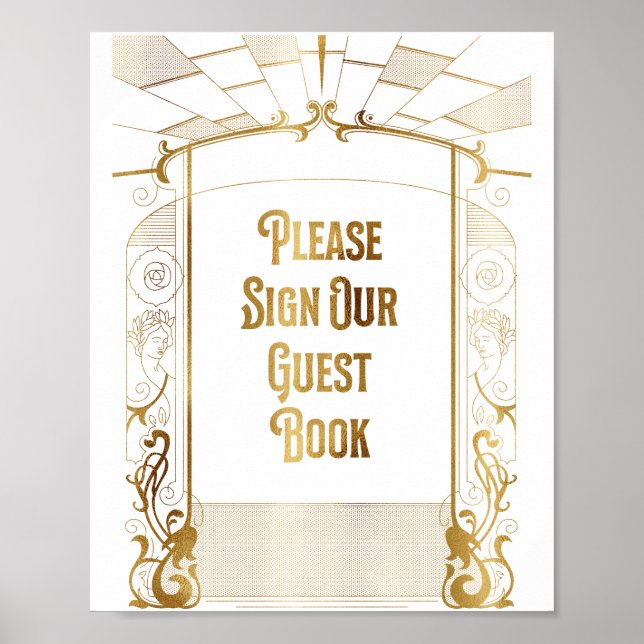 Póster Luxurious Gold Foil Art Deco Guest Book Sign (Frente)