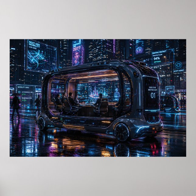 Póster Luxury Autonomous Office Pod in Cyberpunk City  (Frente)