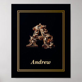 Póster Luxury Baroque Letter A Monogram Poster 