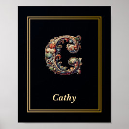 Póster Luxury Baroque Letter C Monogram Poster 