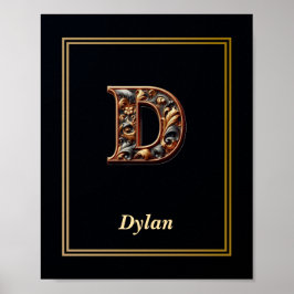 Póster Luxury Baroque Letter D Monogram Poster 