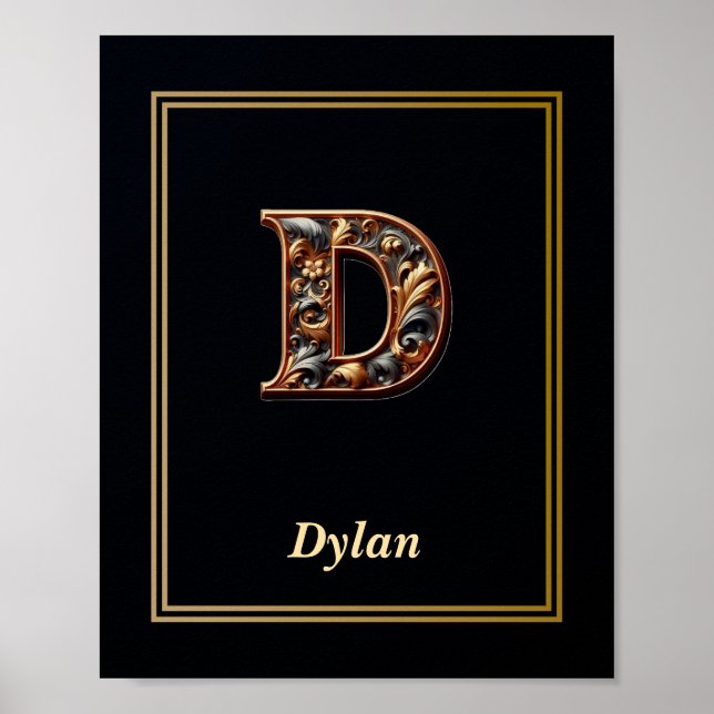 Póster Luxury Baroque Letter D Monogram Poster  (Frente)