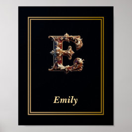 Póster Luxury Baroque Letter E Monogram Poster 
