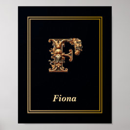 Póster Luxury Baroque Letter F Monogram Poster 