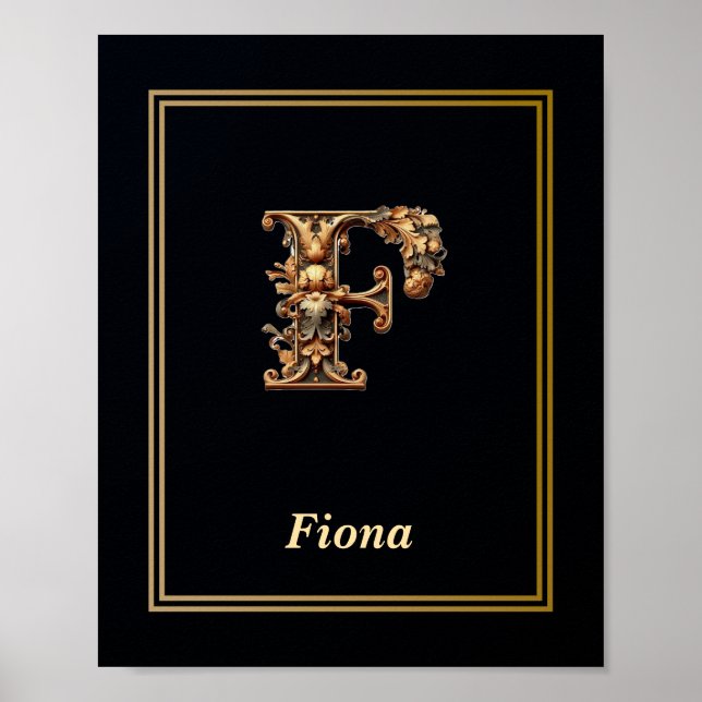 Póster Luxury Baroque Letter F Monogram Poster  (Frente)
