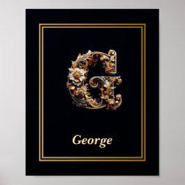 Póster Luxury Baroque Letter G Monogram Poster 