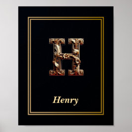 Póster Luxury Baroque Letter H Monogram Poster 