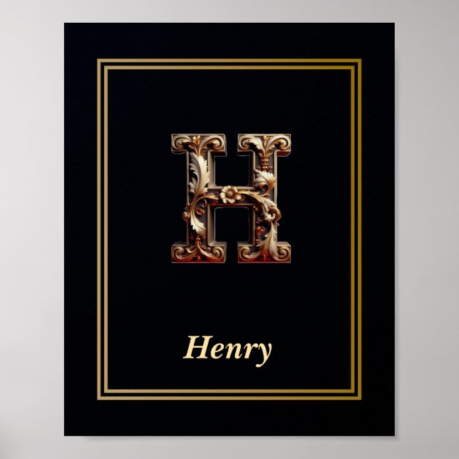 Póster Luxury Baroque Letter H Monogram Poster  (Frente)