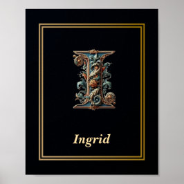Póster Luxury Baroque Letter I Monogram Poster 