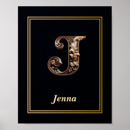 Póster Luxury Baroque Letter J Monogram Poster 