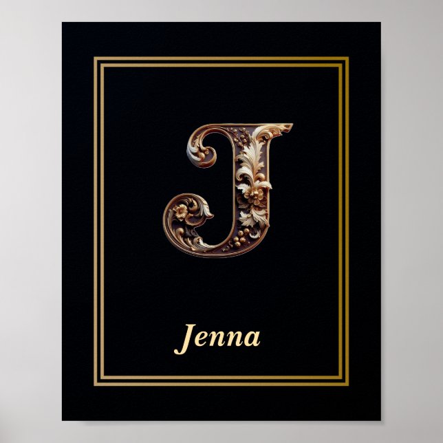 Póster Luxury Baroque Letter J Monogram Poster  (Frente)