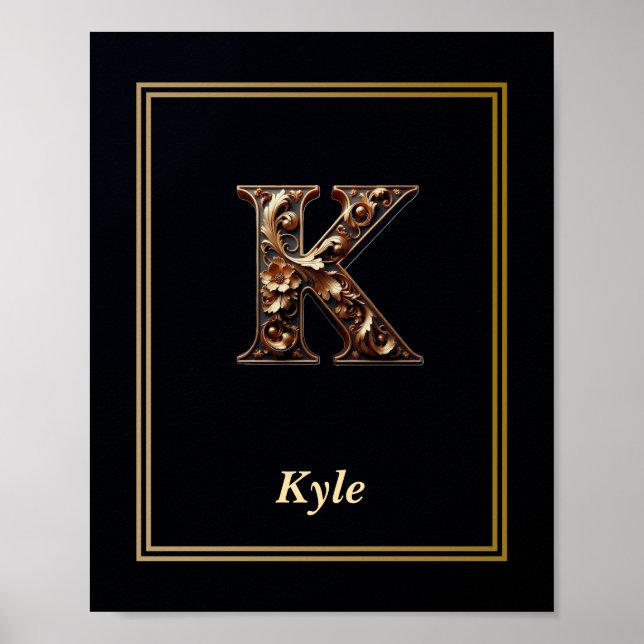 Póster Luxury Baroque Letter K Monogram Poster  (Frente)