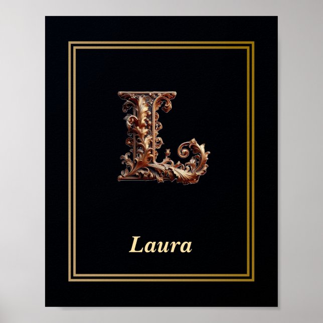 Póster Luxury Baroque Letter L Monogram Poster  (Frente)