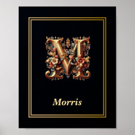 Póster Luxury Baroque Letter M Monogram Poster 