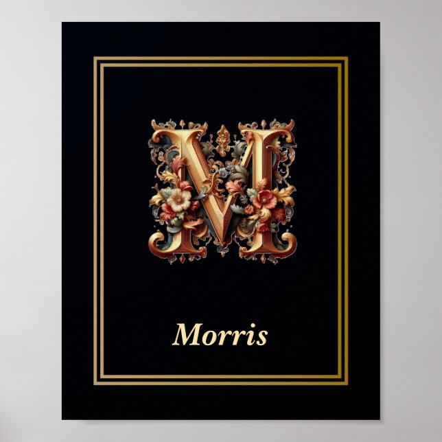 Póster Luxury Baroque Letter M Monogram Poster  (Frente)