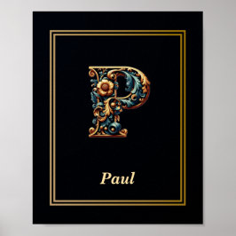 Póster Luxury Baroque Letter P Monogram Poster 