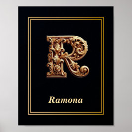 Póster Luxury Baroque Letter R Monogram Poster 