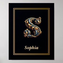 Póster Luxury Baroque Letter S Monogram Poster 