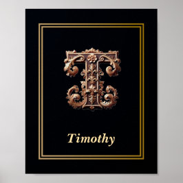 Póster Luxury Baroque Letter T Monogram Poster 