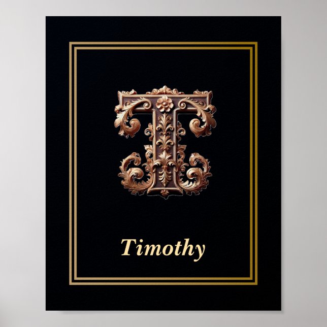 Póster Luxury Baroque Letter T Monogram Poster  (Frente)