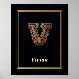 Póster Luxury Baroque Letter V Monogram Poster 
