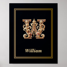 Póster Luxury Baroque Letter W Monogram Poster 
