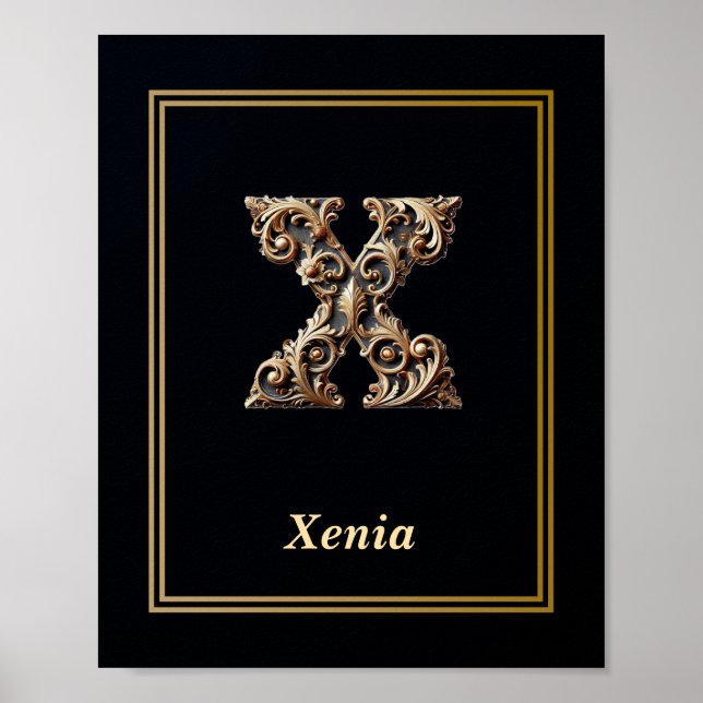 Póster Luxury Baroque Letter X Monogram Poster  (Frente)