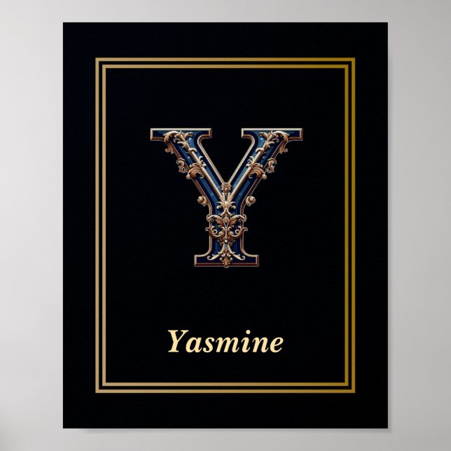 Póster Luxury Baroque Letter Y Monogram Poster  (Frente)