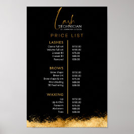 Póster Luxury Black and Gold Lash Tech Price List