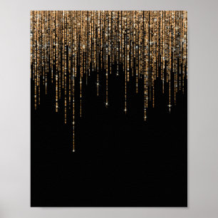 Póster Luxury Chic Black Gold Sparkly Glitter Fringe