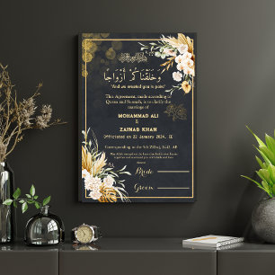 Póster Luxury Gold Floral Frame Black Nikah Certificado