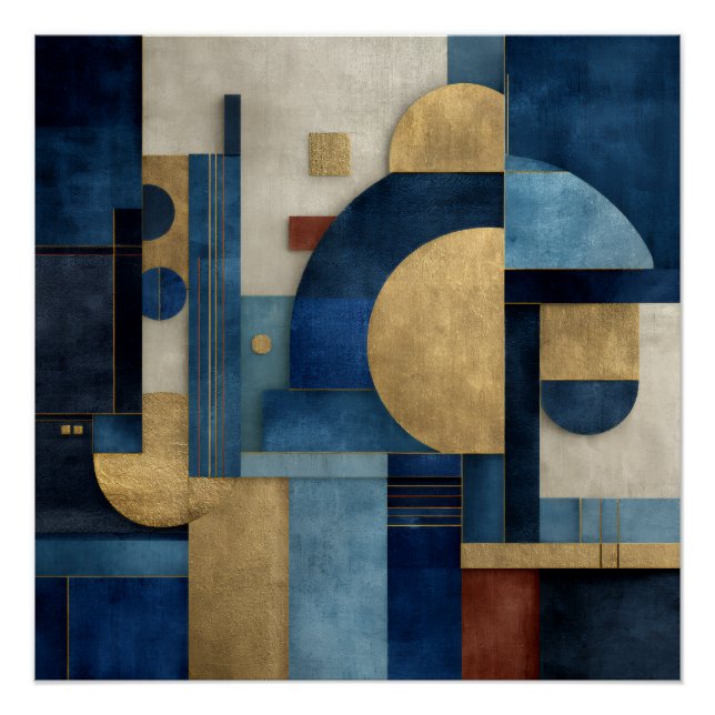 Póster Luxury Navy Beige Gold Geometric Composition (Anverso)