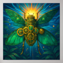 Luxury Steampunk Art: Gilded Emerald Insect