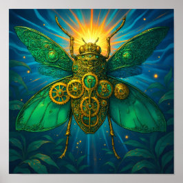 Póster Luxury Steampunk Art: Gilded Emerald Insect