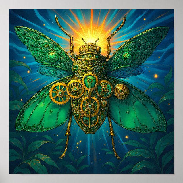 Póster Luxury Steampunk Art: Gilded Emerald Insect (Frente)