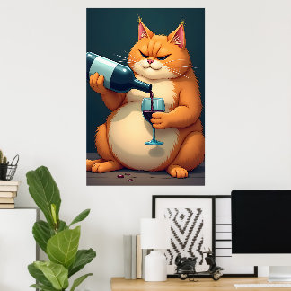 Póster Luxury Tipsy Cat Modern Art Illustration