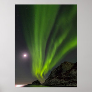 Póster Luz boreal   Islas Haukland Beach Island Noruega