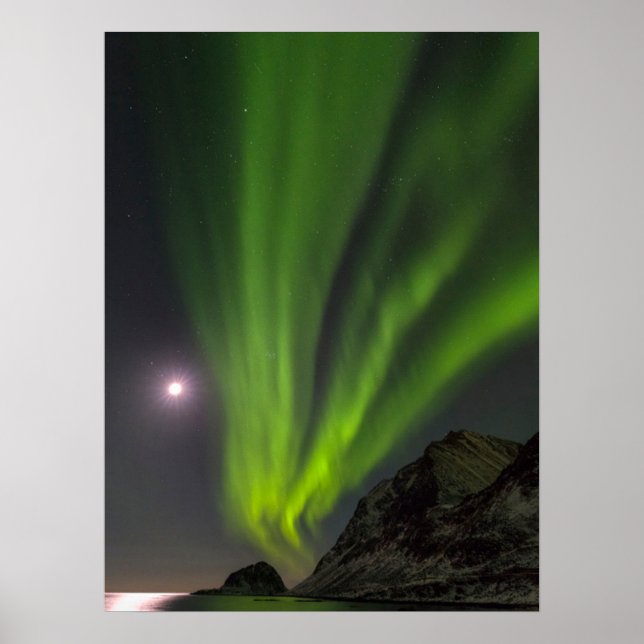 Póster Luz boreal | Islas Haukland Beach Island Noruega (Frente)