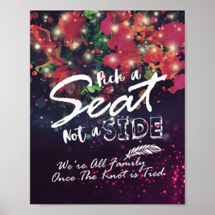 Póster Luz de Cuerda Floral para Boda: Elige un Asiento, 