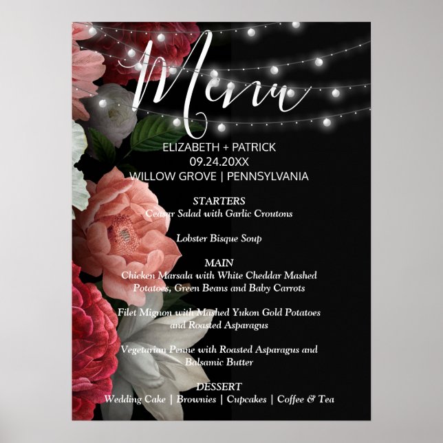 Póster Luz de la cuerda floral de Borgoña (Frente)