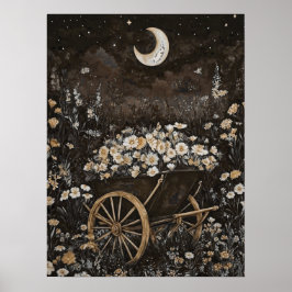 Póster Luz de la luna Dark Floral Garden Midnight Forest