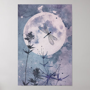 Póster Luz de la luna y libélulas