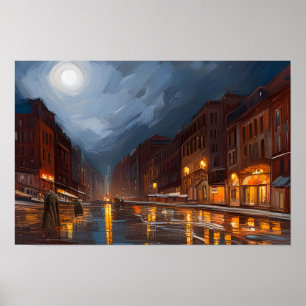 Póster Luz de luna nocturna lluviosa en Baltimore