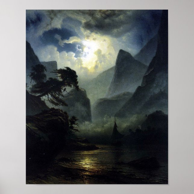 Póster Luz de luna - paisaje - Noweigan-fjord (Frente)