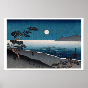 Póster Luz de luna y costa solitaria, Hiroshige, Ukiyo-e