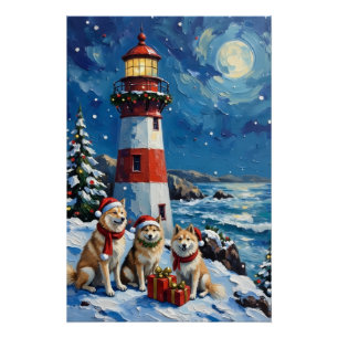 Póster Luz de Navidad Samoyed Fiesta Navideña