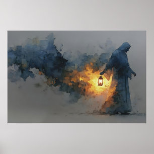 Póster Luz Del Mundo Jesús Linterna Acuarela Moderna