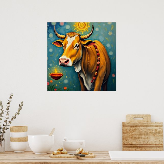 Póster Luz diwali de vaca sagrada india (Cocina)